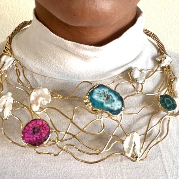 Multi Stone Natural Gemstone Necklace & Earrings Set - Picture 1 of 3